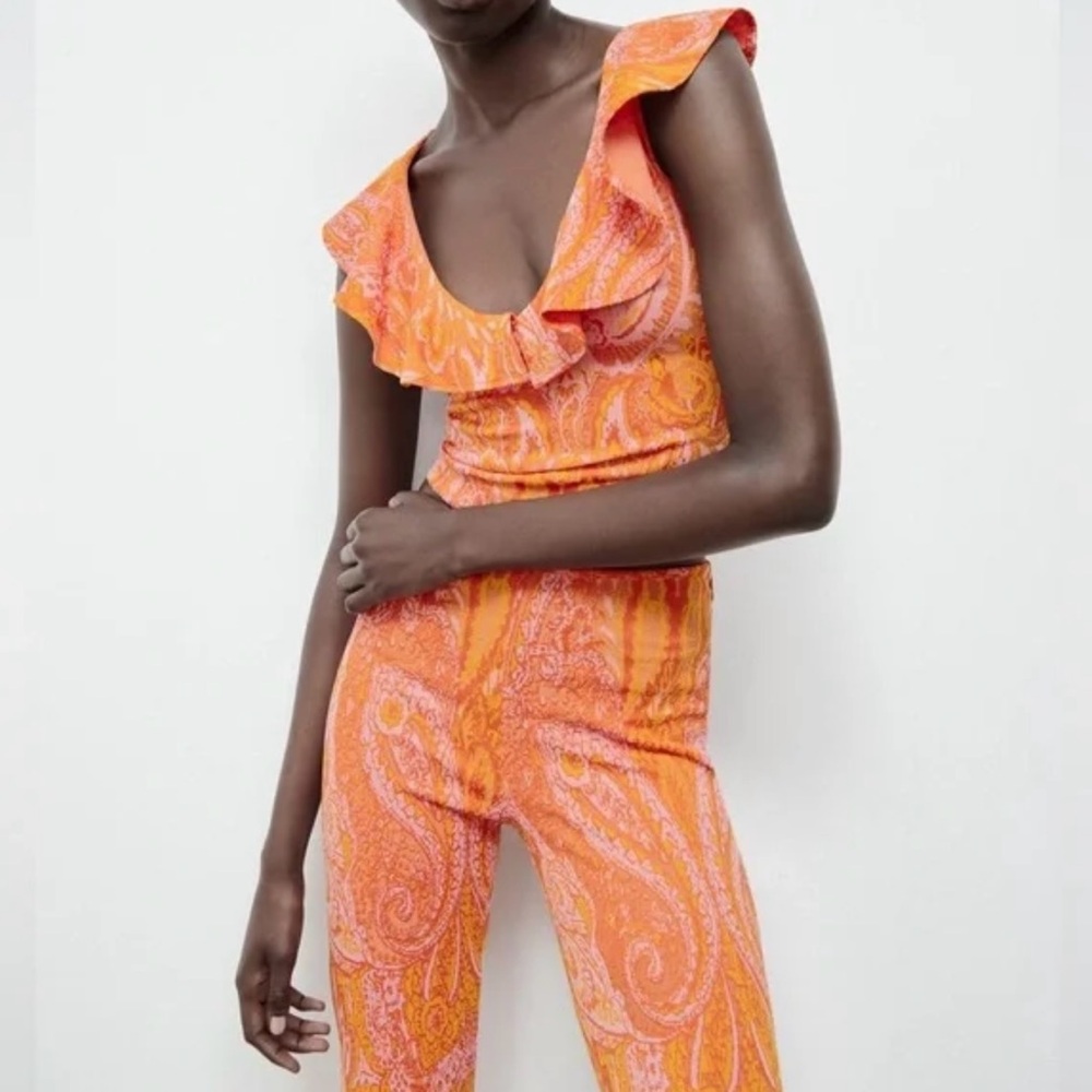 Zara Orange and Pink Paisley Crop Top